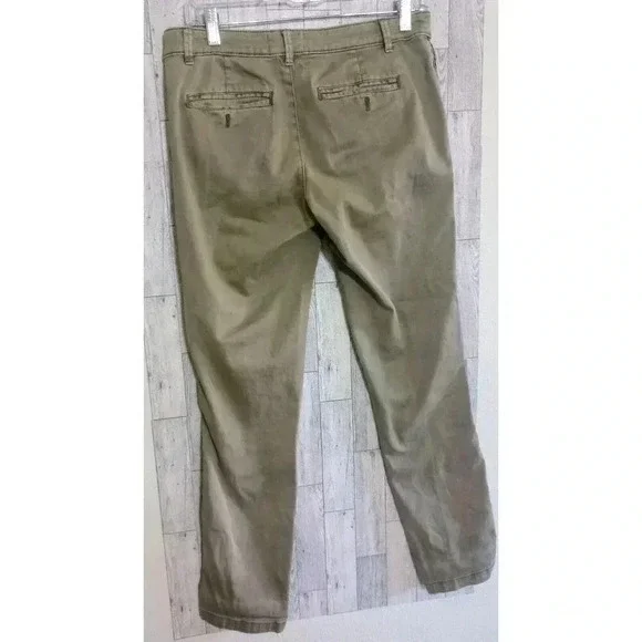 Anthropologie Chino Pants Embroidered Side Stripe Straight Leg Olive Green Sz 27 - Picture 5 of 9